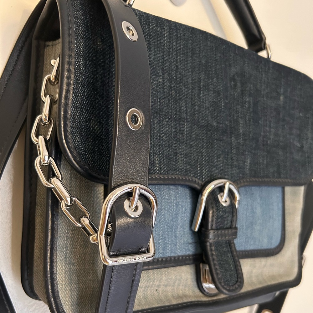 Super cute Michael Kors 3-color Blue Denim and leather cross-body purse.